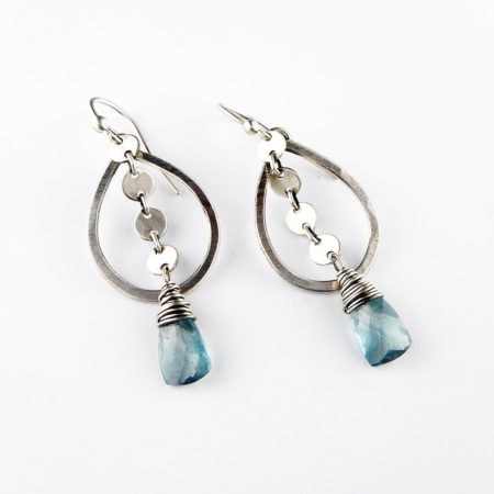 Sequin & Aquamarine Silver Drop Earrings - Image 4