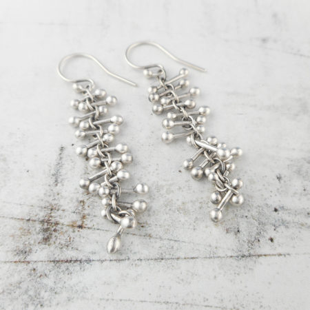 barbells silver earrings, long and dangly