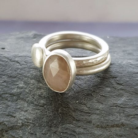 Taupe sapphire and silver pebble stacking rings