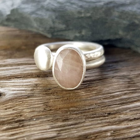 Taupe sapphire and silver pebble stacking rings