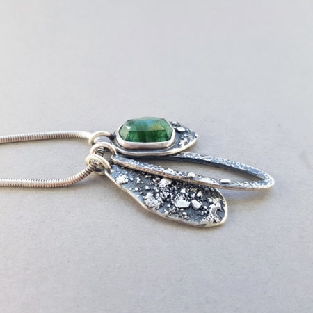Green Tourmaline and textured silver pendants
