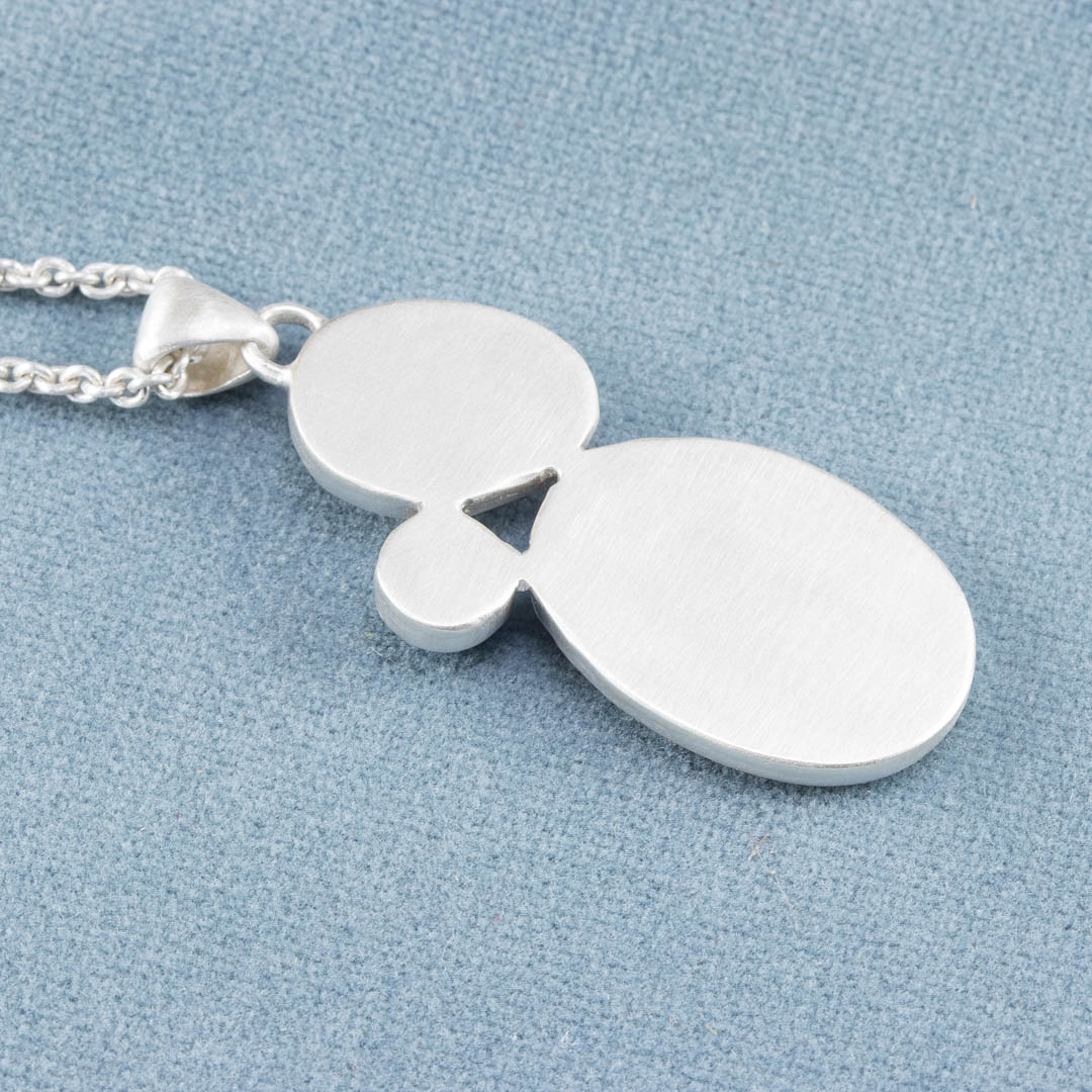 Back of dendritic agate, brown tourmaline and aquamarine pendant in brushed sterling silver