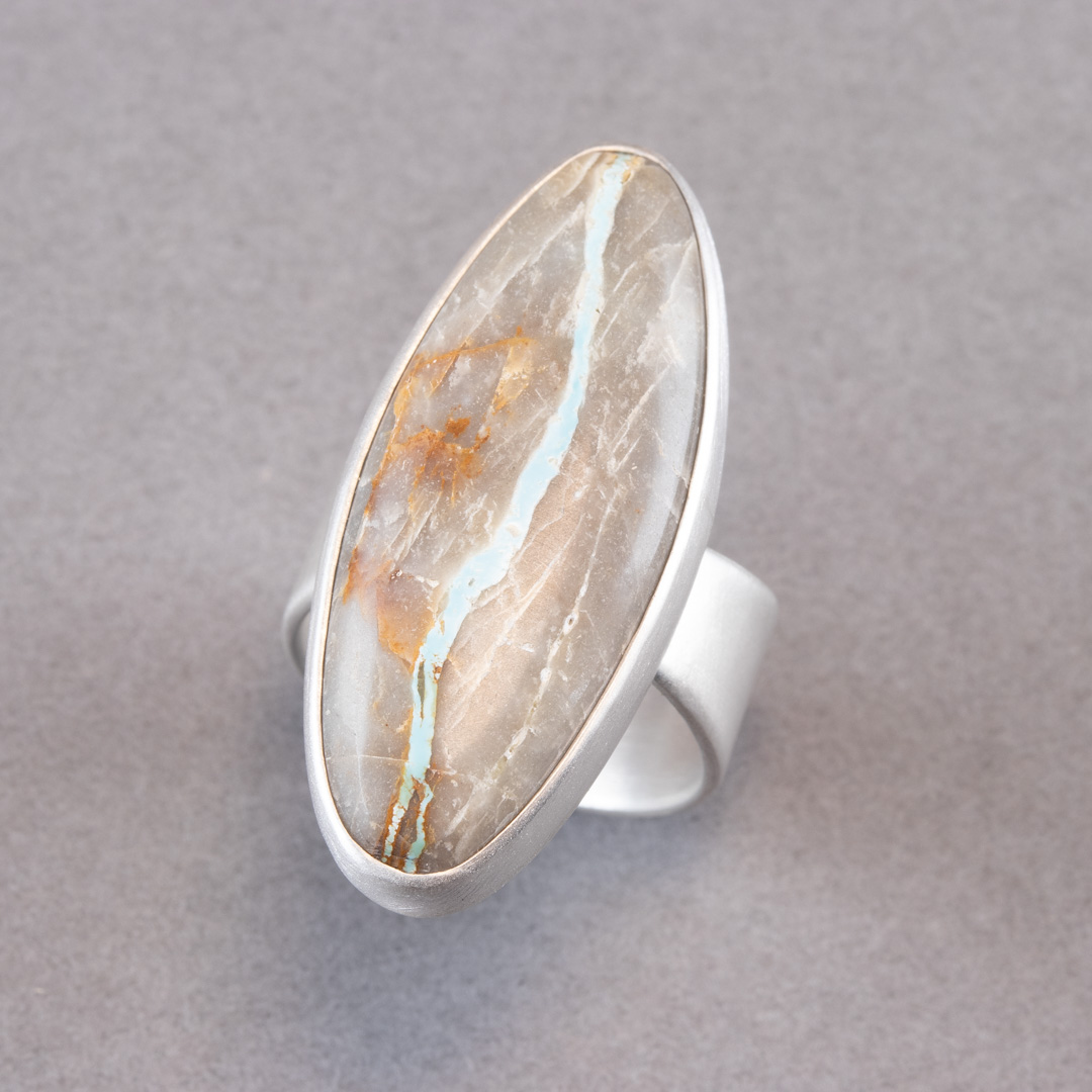 Royston ribbon turquoise ring in brushed sterling silver