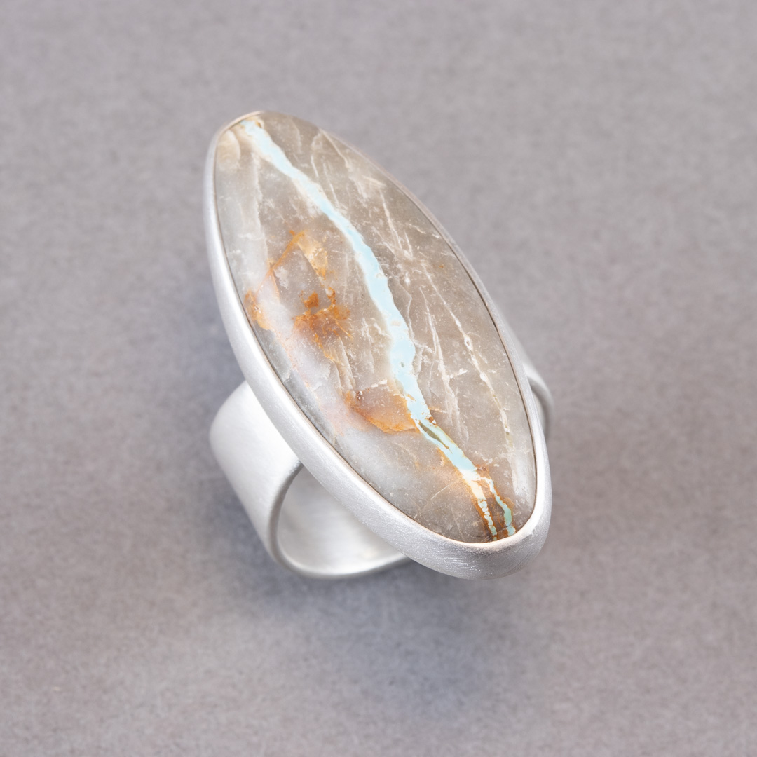 Royston ribbon turquoise ring in brushed sterling silver, UK size O