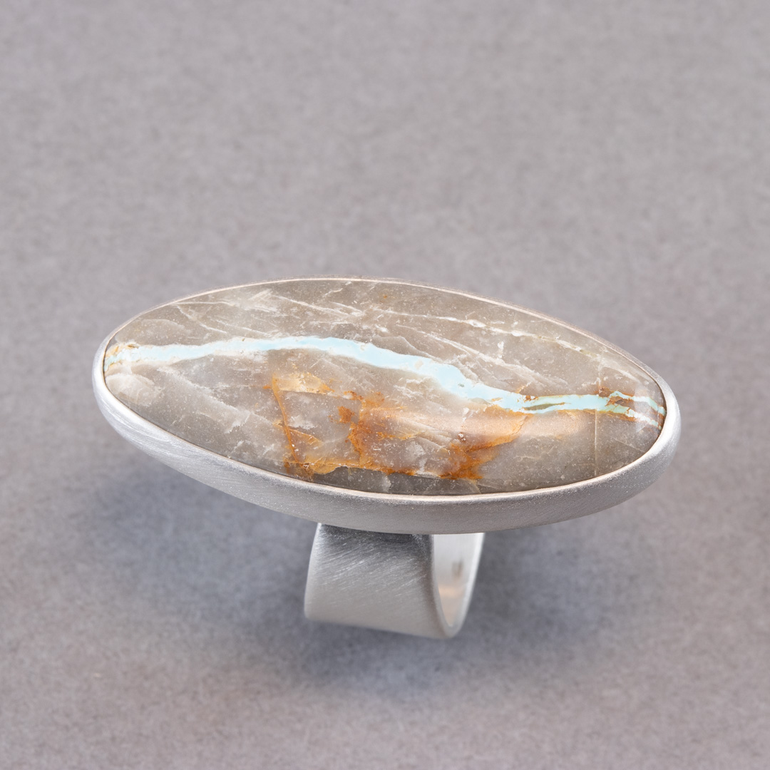 One of a kind Royston ribbon turquoise ring in brushed sterling silver