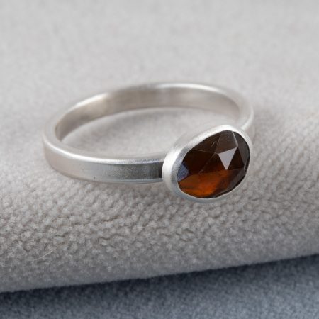 Cognac brown tourmaline ring in brushed sterling silver