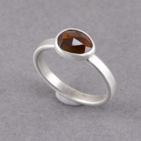 Handmade cognac brown tourmaline ring in brushed sterling silver