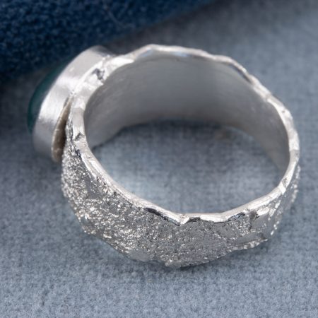 Back view of blue tourmaline ring in textured sterling silver, UK size N