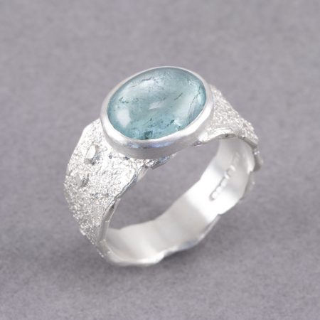 Blue tourmaline ring in textured sterling silver, UK size N by Carin Lindberg