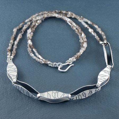 One of a kind slate textured silver chain necklace with Herkimer diamond strand by Carin Lindberg