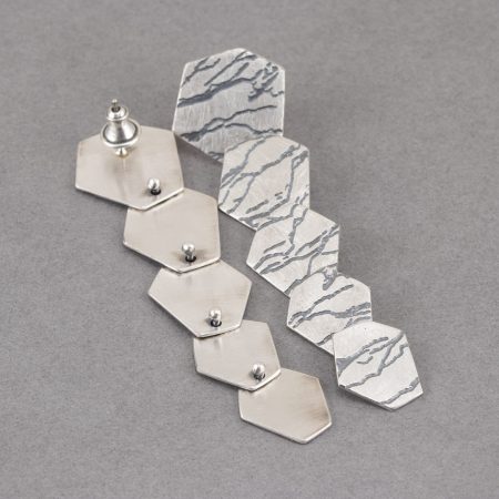 Contemporary rag slate earrings in brushed recycled sterling silver, showing the backs
