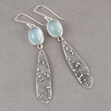 Aquamarine drop earrings with coastal inspired textured sterling silver