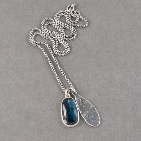 One of a kind kyanite pendant duo in textured sterling silver