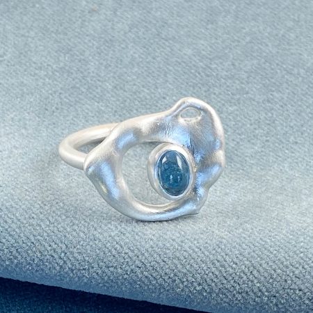 Handmade aquamarine and fused sterling silver ring in brushed finish