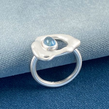 Aquamarine and fused sterling silver ring in brushed finish