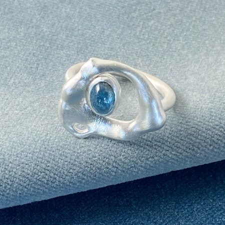 Aquamarine and fused sterling silver ring in brushed finish, UK size Q
