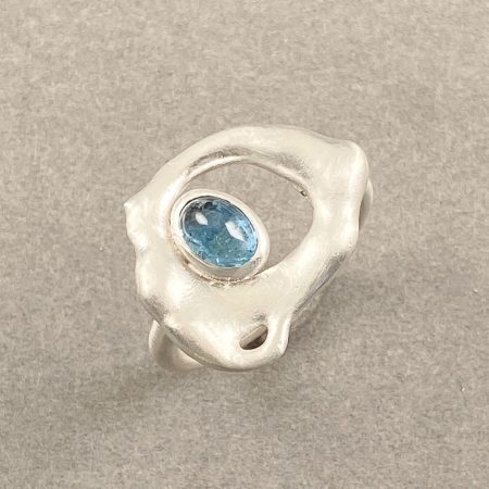 One of a kind aquamarine and fused sterling silver ring in brushed finish