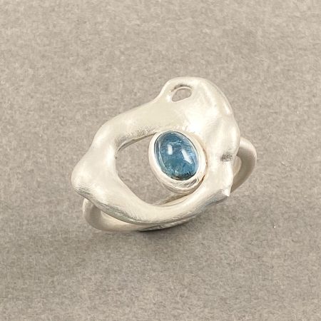 One off aquamarine and fused sterling silver ring in brushed finish